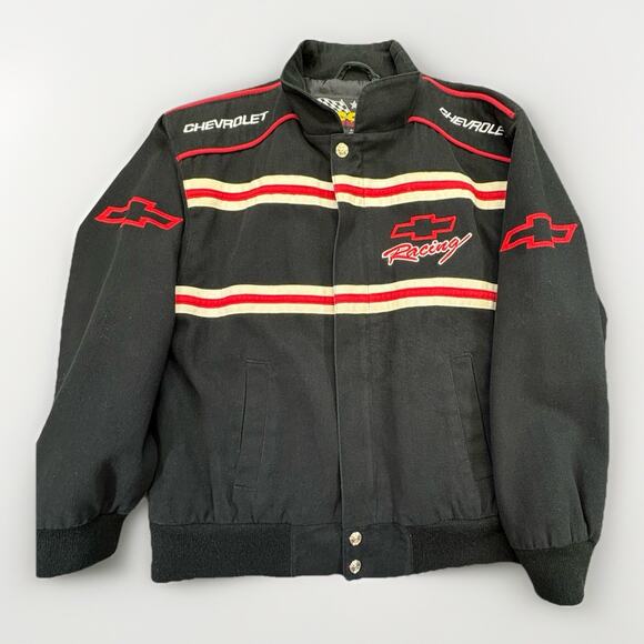 Vintage 90s Chevrolet Racing NASCAR Bomber Jacket Child 8/10 Black Essex Chevy - Picture 3 of 10